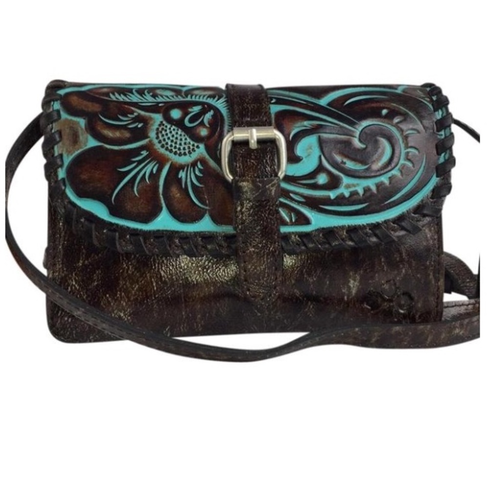 Patricia Nash Italian Leather turquoise crossbody